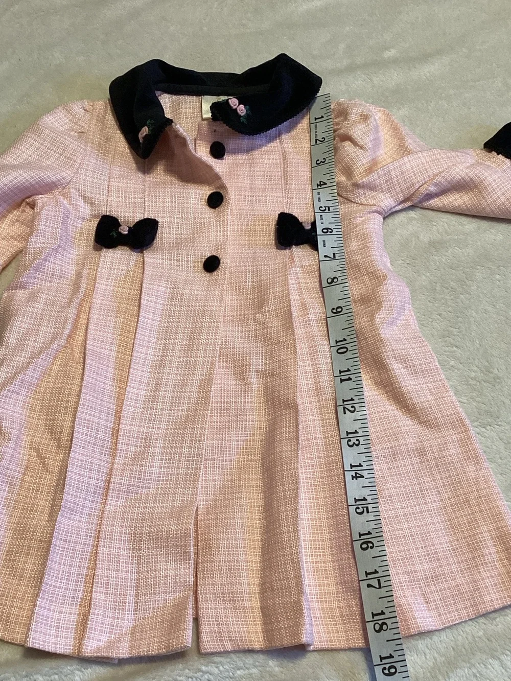 Girls Pink Tweed Pea Dress with Black Trim